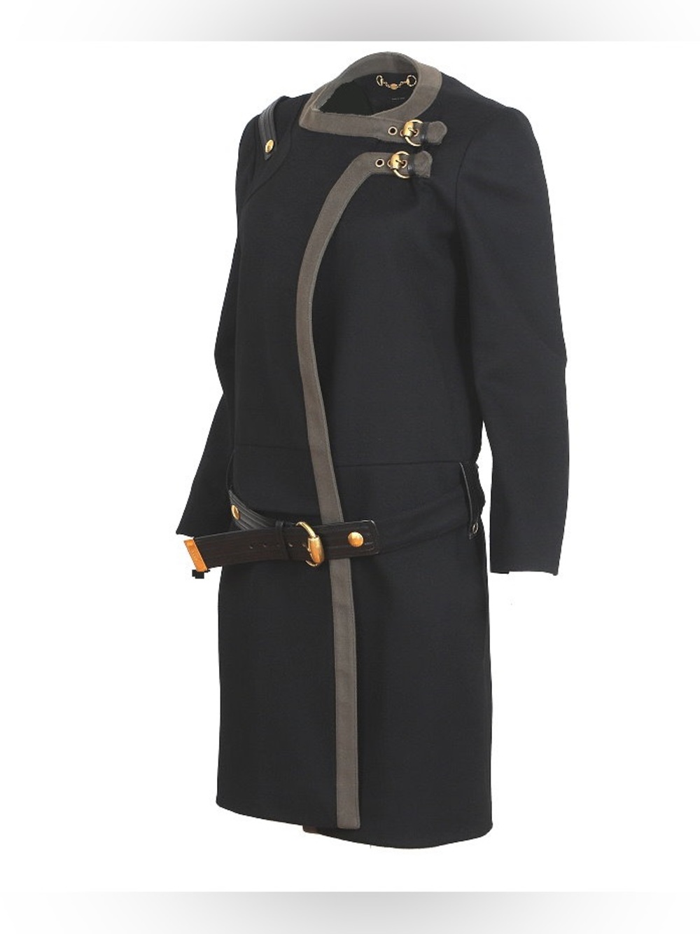 Gucci Hysteria Limited Ad Black Wool Coat with Olive Trim and Gold-Tone Hardware